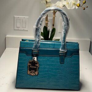 Alyssa Teal Croc-Embossed Structured Crossbody Bag